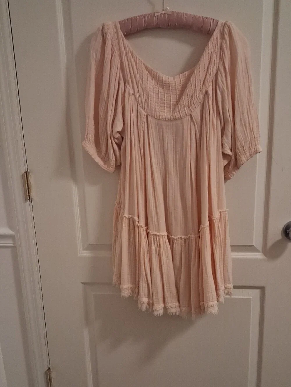 Free People Gauzy Tiered Peasant Tunic in Pale Pink
